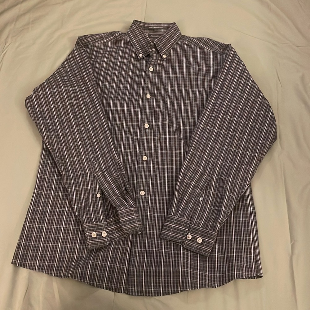 Eddie Bauer Brown, White & Gray Stripe Button-Down Shirt